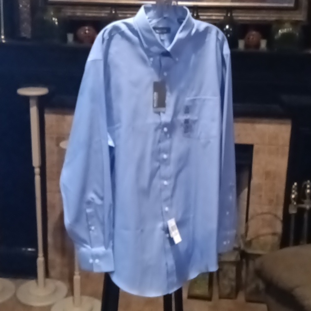 NWT KENNETH COLE REACTION powder blue pinpoint buttoned down shirt XL 17-171/2